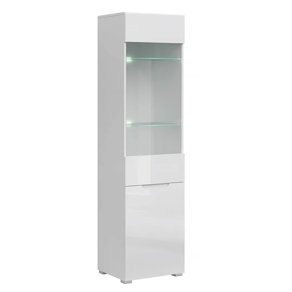 Vitrín 1D1W, fehér/fehér extra magasfényű HG, JOLK