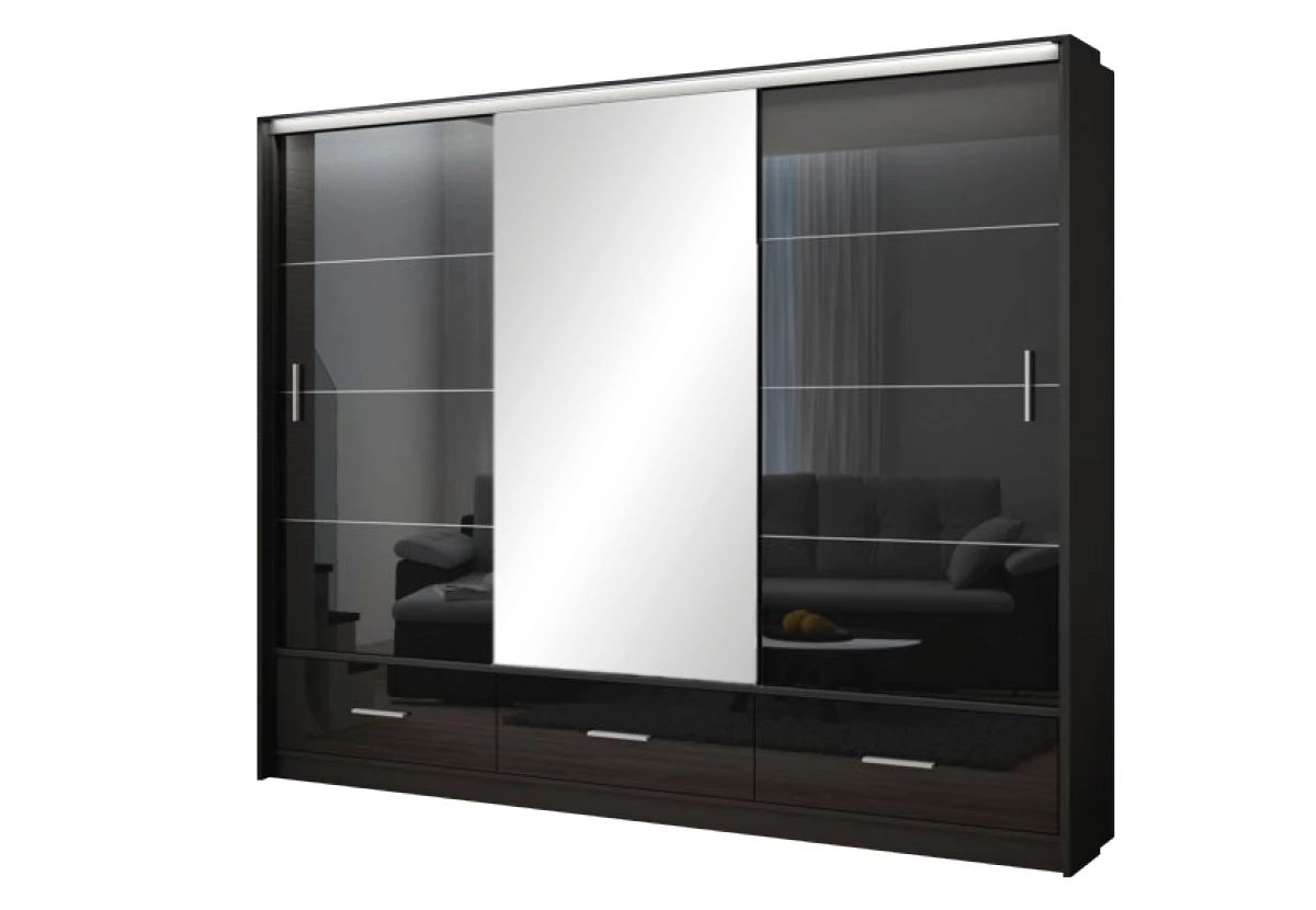 Marsylia Tágas Stílus Gardróbszekrény magasfényű 255x225cm ajándél ledvilágítással
