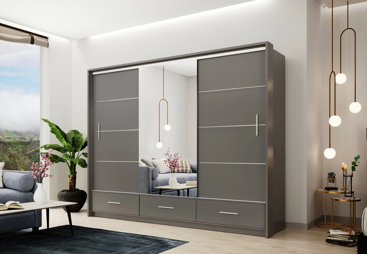 Marsylia Tágas Stílus Gardróbszekrény MATT 255x225cm ajándél ledvilágítással